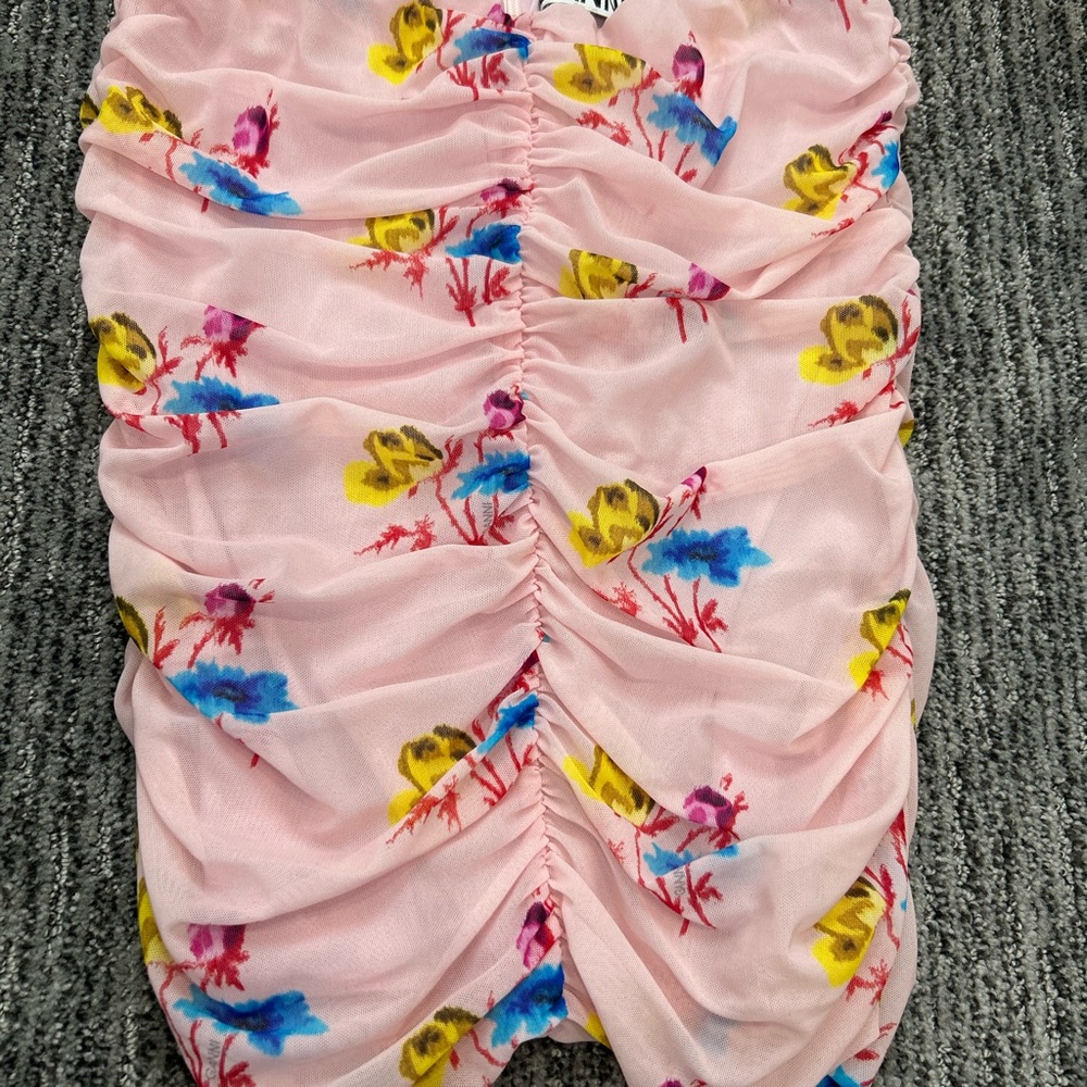 Ganni Pink Floral Strapless Top